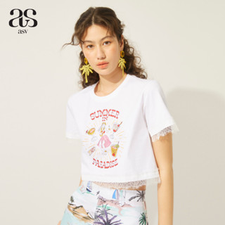 [asv rs23] Summer in Paradise Cropped T-Shirt เสื้อครอปแขนสั้น แต่งลูกไม้ พิมพ์ลาย ASV Summer in Paradise