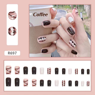 【สินค้าใหม่】R350 เล็บปลอมสำเร็จรูป เล็บปลอมยาว กันน้ำ หลากหลายสไตล์ กล่องละ 24 ชิ้น