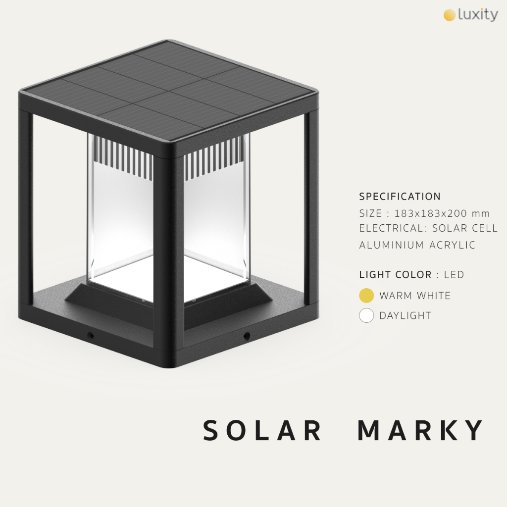 Solar Marky - Gate light ไฟหัวเสาโซล่าร์เซลล์ LED สำหรับติดตั้งหน้าบ้าน ภายในสวน ติดตั้งง่าย