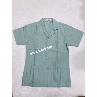 เสื้อกาวน์ size 32-50 เขียวริ้ว คอปก เขียว-ขาว เสื้อสาธารณสุข เสื้อเขียวริ้ว ไม่มีโลโก้ มุกยูนิฟอร์ม