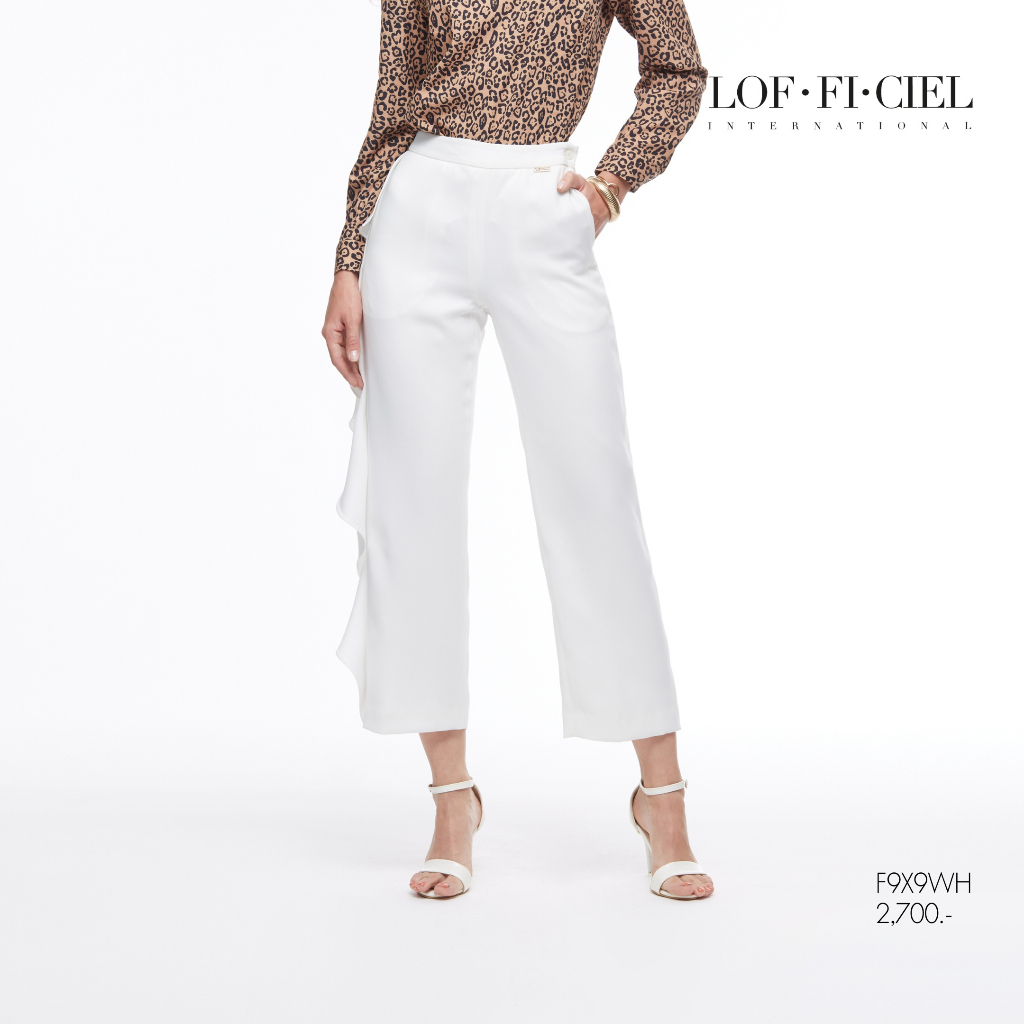 LOF-FI-CIEL woman's pants Jubili Ruffle กางเกงผู้หญิง ขายาว แต่งระบาย สีขาว F9X9WH