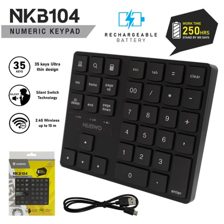 Nubwo Numeric Keypad Wireless 18Keys Silent Switch แป้มพิมพ์ตัวเลขไร้สาย NKB-104