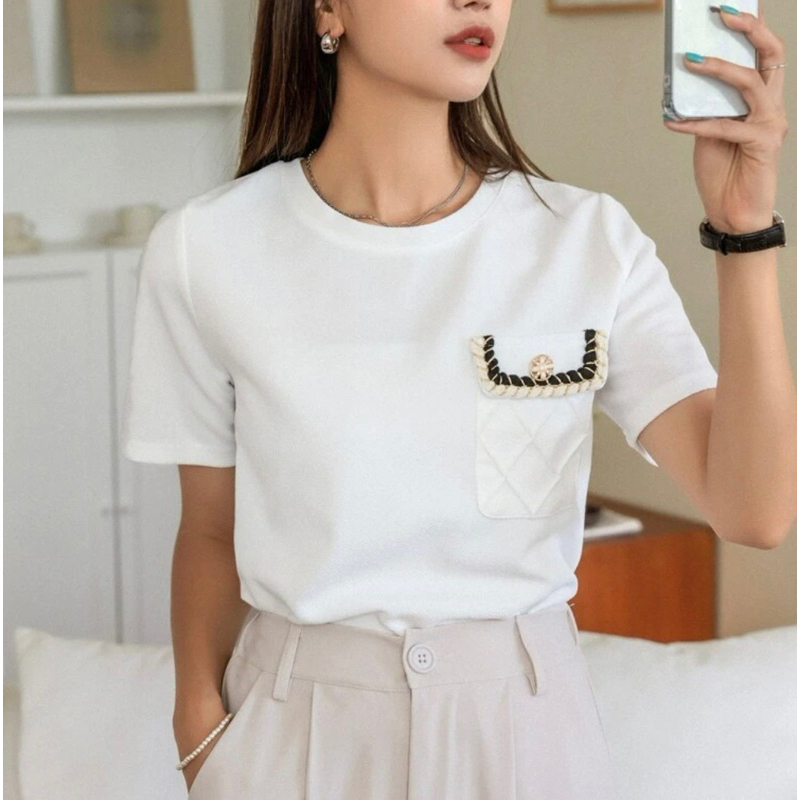 เสื้อ แต่งกระเป๋าหน้า แบรนด์ Shien