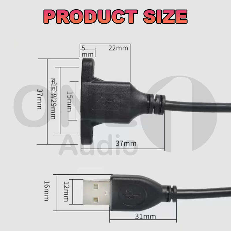 OneAudio สายต่อ USB หน้าเพลท มีรูขันน็อต ตัวเมีย 30cm จัยึดกับเพลทตู้ลำโพงบลูทูธ สาย usb ผู้เมีย 30cm มีรูยึดน๊อต