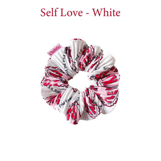 White - 12cm. Self Love Scrunchies ยางรัดผมผ้าพลีท ยางรัดผมโดนัท