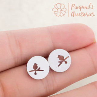 🇹🇭 พร้อมส่ง : 🦅 ต่างหูสไตล์มินิมอลลายนกเกาะกิ่งไม้ | Bird On Branch Minimalist Stud Earring.