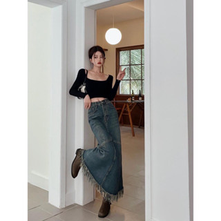 Y2K Jeans skirt กระโปรงยีนส์ยาว เกาหลีมาก ป้าย𝐖𝐆.𝐖𝐄