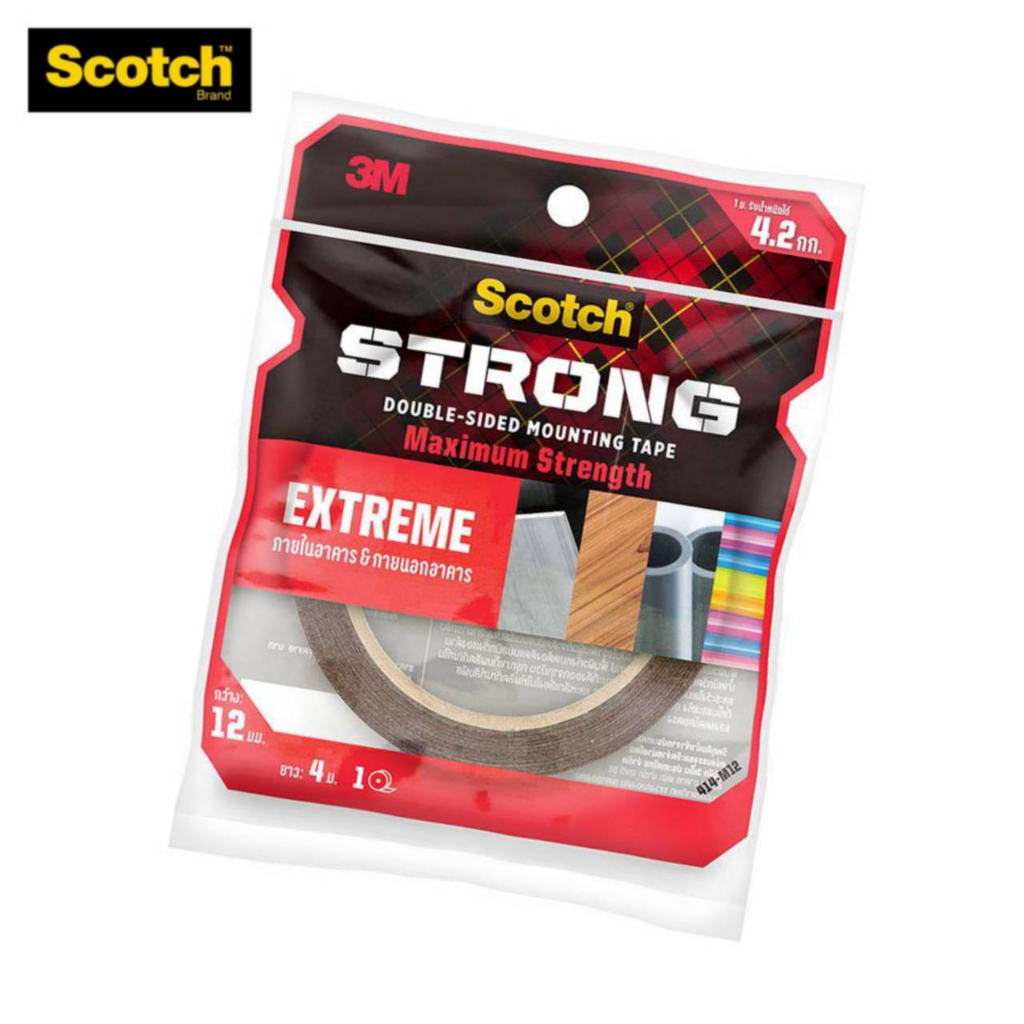 เทปกาวสองหน้า 3M Scotch Extreme Mounting Tape 414 M12 ขนาด 12มม.x4ม. เทปกาวสองหน้าแรงยึดติดสูง จำนวน