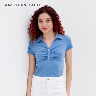 American Eagle Ruched Front Polo T-Shirt เสื้อโปโล ผู้หญิง  (NWTS 037-8605-400)