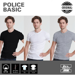 Police เสื้อยืดทรง Slim Fit BASIC สี ขาว ดำ เทา