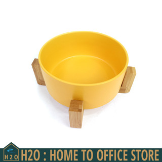 [พร้อมส่ง] Pet bowl ชามข้าวแมว ชามข้าวสัตว์เลี้ยง เซรามิกส์ ขาตั้งไม้ 850 ml 21x21x10 cm สีส้ม ST210902-4OR