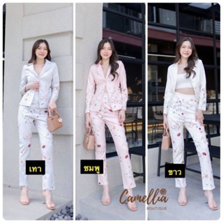 สูท+กางเกง พิมพ์ลายดอกไม้ 💐camellia