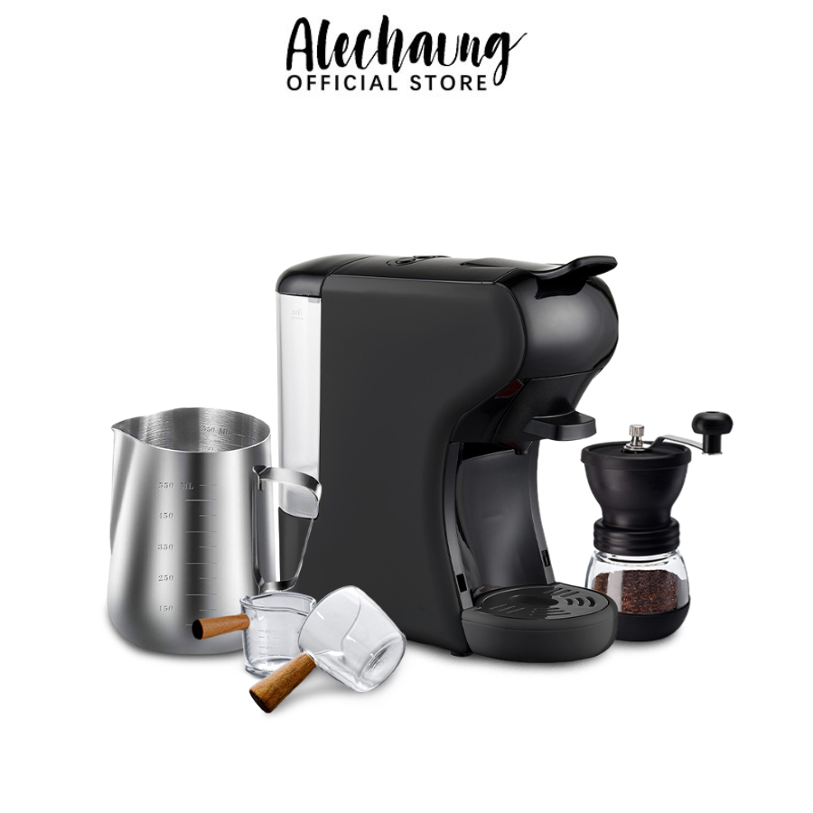 Alechaung ชุดชงกาแฟ ชุดเครื่องชงกาแฟ อุปกรณ์ชงกาแฟ ชงเองที่บ้าน เครื่องชงกาแฟ 3in1 พร้อมเหยือกตีฟองนม ที่บดกาแฟ แก้วชง