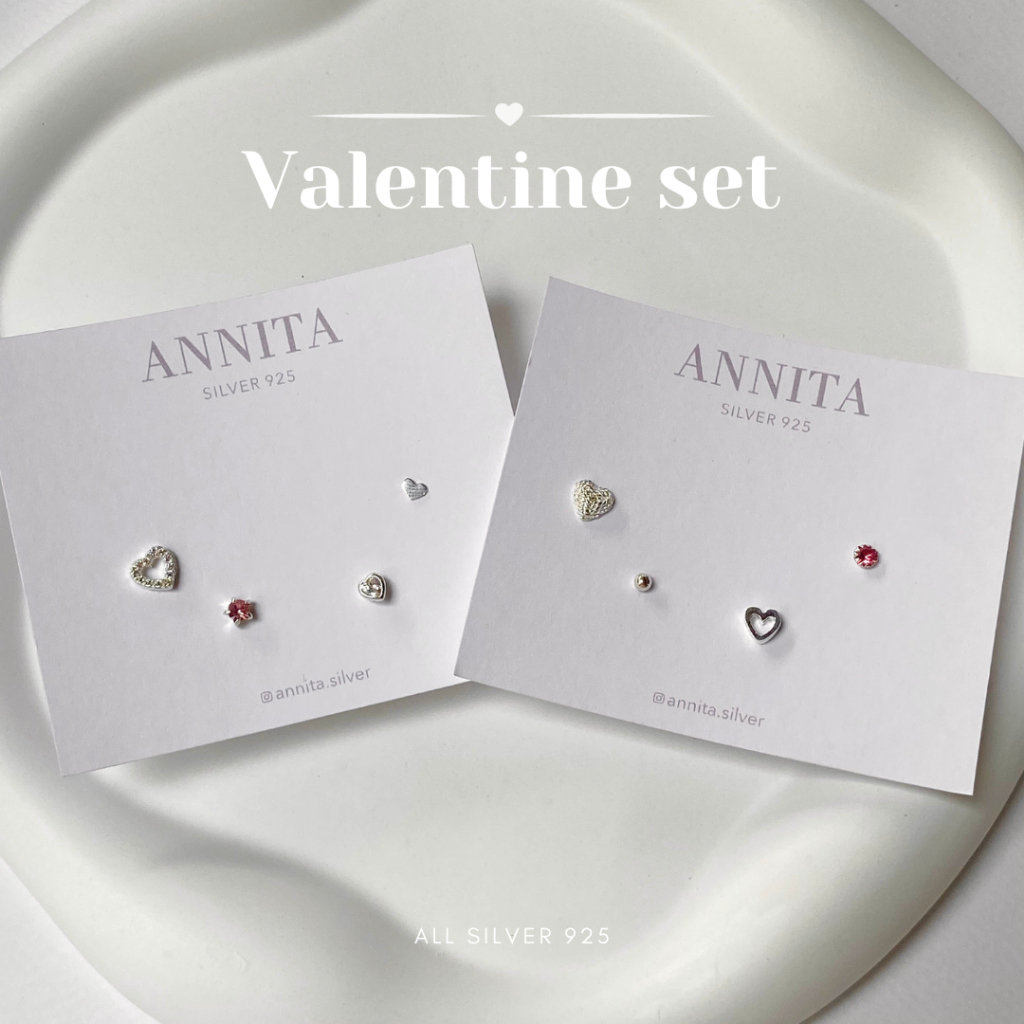 annita.silver - valentine set / เซ็ทต่างหูเงินแท้925 ต่างหูหัวใจ ต่างหูวาเลนไทน์ เหมาะสำหรับคนแพ้ง่าย