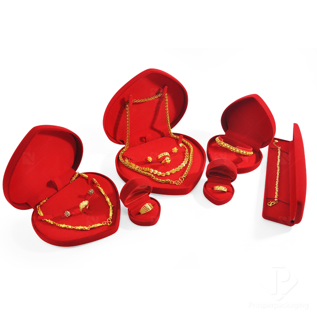 กล่องกำมะหยี่ใส่เครื่องประดับ Set J ชุดใหญ่สุดคุ้มครบ มีกล่องสร้อย,สร้อยมือ,แหวน จัดโชว์สินสอด งานแต่ง หรือจัดเก็บเอง