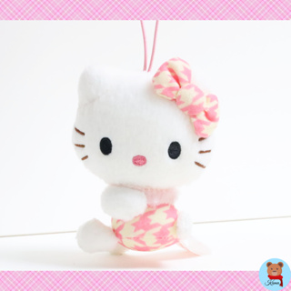 ✅hello kitty Sanrio EIKOH mini plush doll strap wear argyle pattern pink dress with bow ตุ๊กตาพวงกุญแจ คิตตี้ ใส่ชุดชมพู