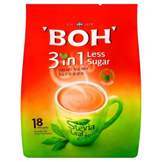 ชา Boh 3 in1 หญ้าหวานสูตรนำ้ตาลน้อย (Instant Tea Mix Stevia) ขนาด 18 ซอง 16.5 กรัม