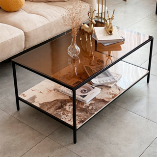 WISFOR โต๊ะกลาง ทันสมัย 2ชั้น Coffee Table with Marble + Glass Top