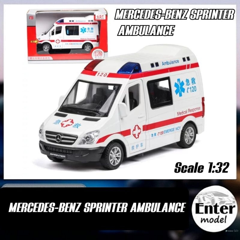 โมเดลรถพยาบาล มีเสียงมีไฟ MERCEDES-BENZ SPRINTER AMBULANCE ยาว16cm Scale1/32