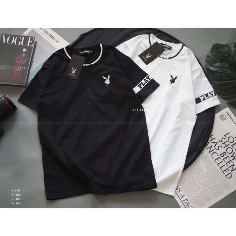 พร้อมส่งเสื้อยืดเพลบอย playboy ดีเทลงานปักโลโก้และปักรอบคอ ผ้าคอตตอนแท้เนื้อนิ่มใส่สบาย