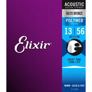 (ของแท้ 100%) สายกีตาร์โปร่ง Elixir 11100 Polyweb Coated 80/20 Bronze Acoustic Guitar Med 13-56