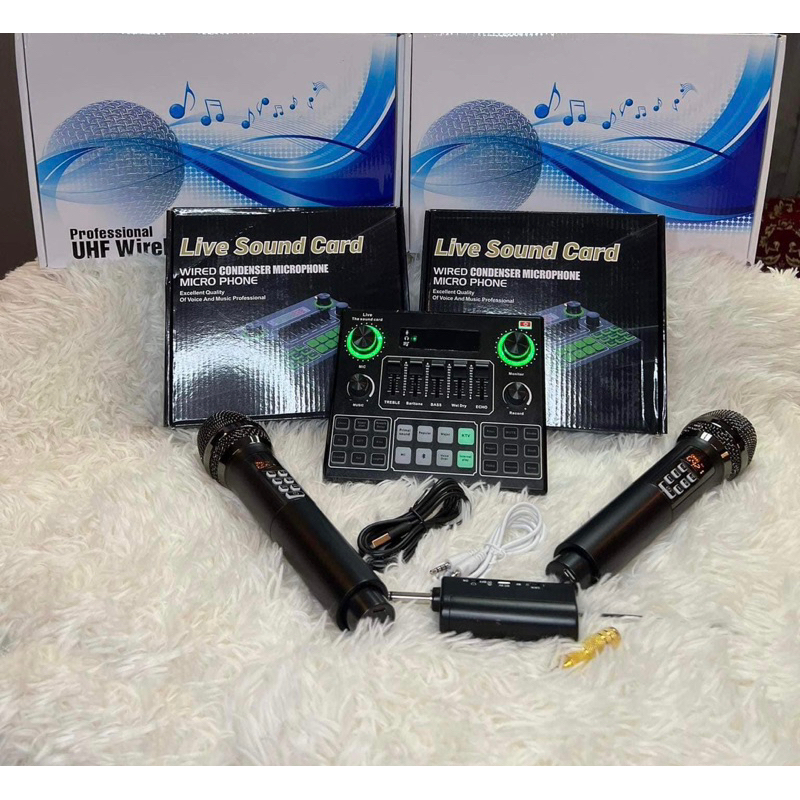 ไมค์ร้องคาราโอเกะแบบWireless 2 ตัว พร้อมSound Card ปรับได้ รับประกันคุณภาพ💯