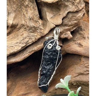 1 PC Tibetan Black  Tektite Wire Wrap Pendant for Healing and Meditation