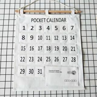 🗓️Saving pocket calendar ช่องเสียบธนบัตร แบบผ้า นำไปแขวนได้ ผ้าแคนวาส ปฏิทินออมเงิน diy