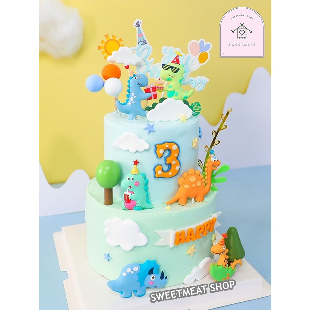 ไดโนเสาร์ แต่งเค้ก ป้ายHappy Birthday เค้กวันเกิด