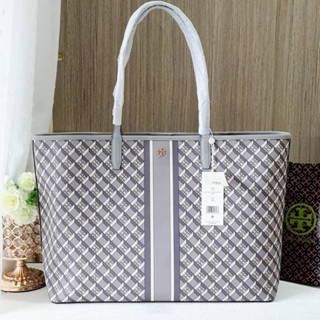 🎀 (สด-ผ่อน) กระเป๋า tote  สีเทา 82398 Tory Burch Geo Logo Tote Large Size