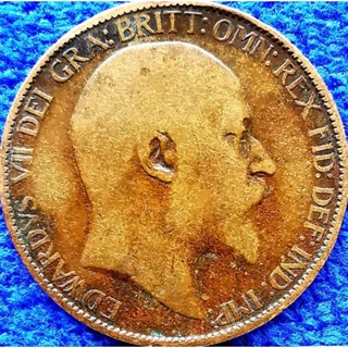 เหรียญอังกฤษ​อายุ​100​กว่า​ปี​ UK, 1/2 Penny, (ยุค​Edward), #​1454T, ใช้แล้ว