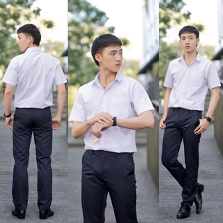 เสื้อนักศึกษาแขนสั้นผู้ชาย ขาวนวล-ขาวสว่าง [ผ้าไมโคร/ผ้าคอมทวิว/ผ้าดิบ] เสื้อนักศึกษาชาย มีถึงอก36-56