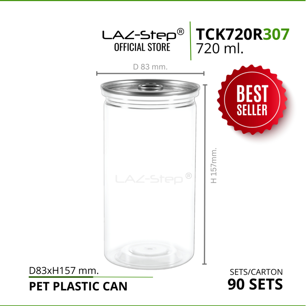 LAZ-Step กระป๋องพลาสติก PET กระป๋องฝาดึง ขนาด 720 ml. TCK720R307 บรรจุลังละ 90 ชุด ต้องปิดด้วยเครื่องปิดฝากระป๋อง