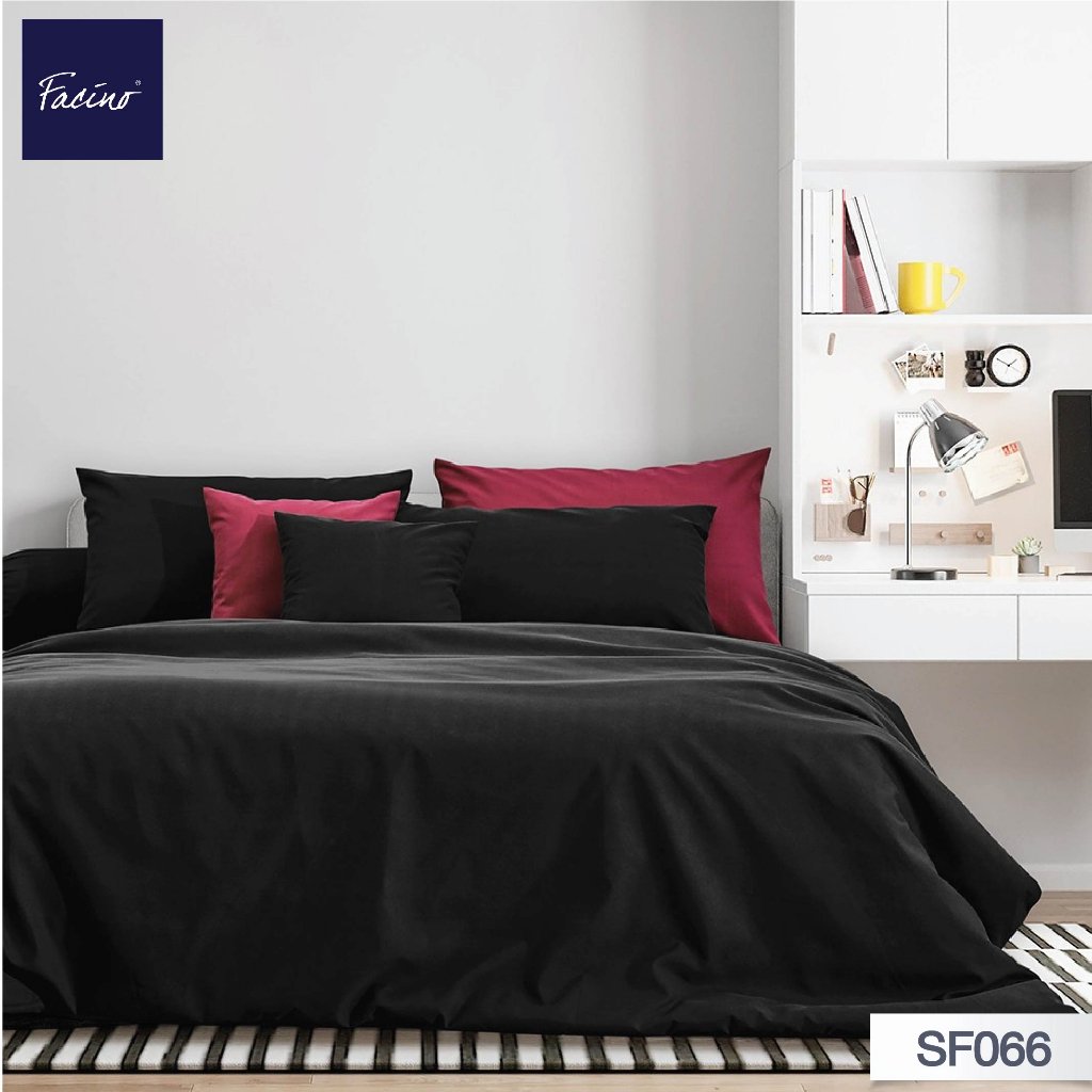 Facino ชุดผ้าปูที่นอน 6 ฟุต 5 ฟุต 5 ชิ้น + ผ้านวมขนาด 100"X90" Solid  ทอ330 เส้นด้าย