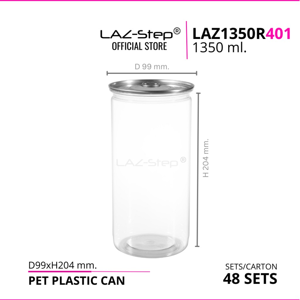 LAZ-Step กระป๋องพลาสติก PET กระป๋องฝาดึง ขนาด 950 ml.LAZ950R401 บรรจุลังละ 60 ชุด ต้องปิดด้วยเครื่องปิดฝากระป๋อง