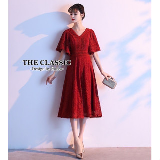 M-3XL // The classic เดรสลูกไม้แขนระบาย ใช้ผ้าลูกไม้เนื้อดีตัดแต่งผสมดีเทลด้วยลูกไม้หลายลาย คอวี แขนระบาย