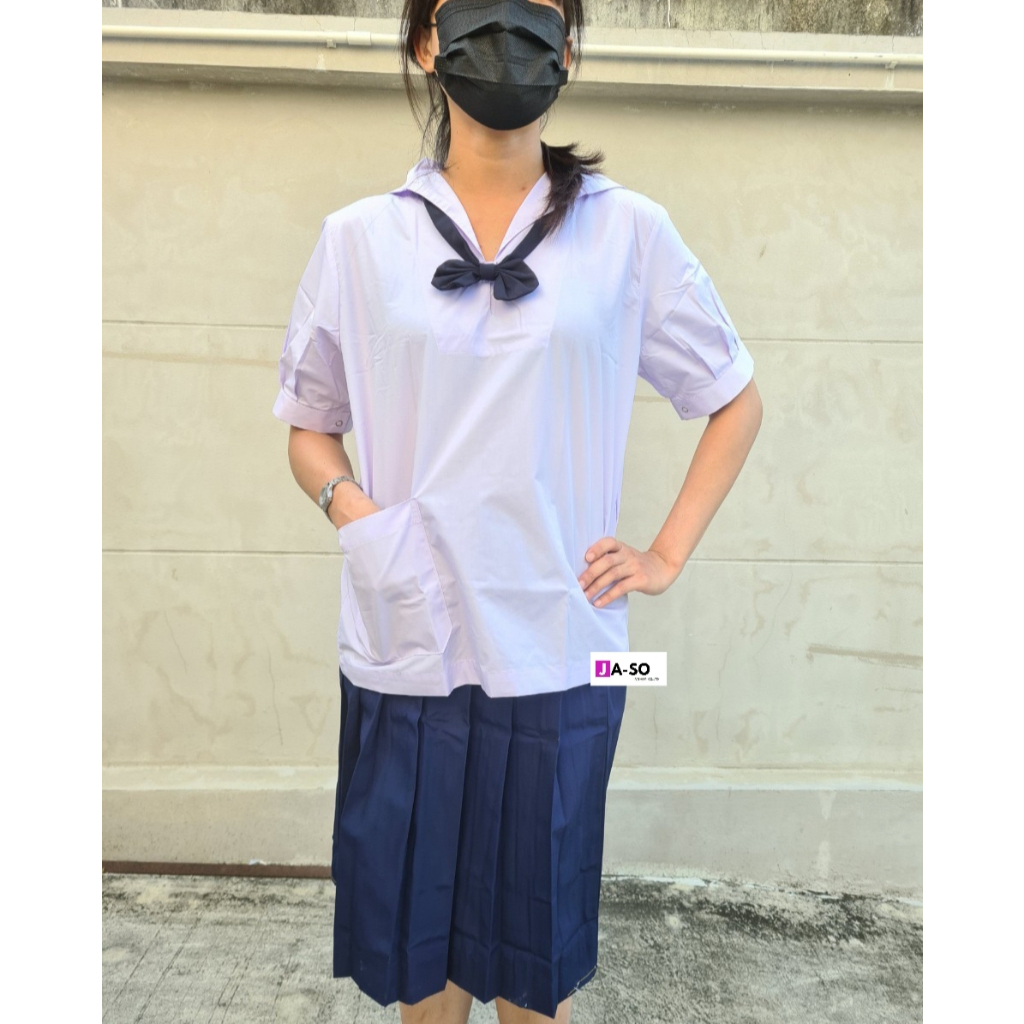 เสื้อนักเรียนหญิงมัธยม เสื้อคอทหารเรือ ผ้าใส่สบาย ถูกระเบียบ เสื้อนักเรียนมอ.ต้นหญิง(ได้เฉพาะเสื้ออย่างเดียว)ราคาส่ง2569