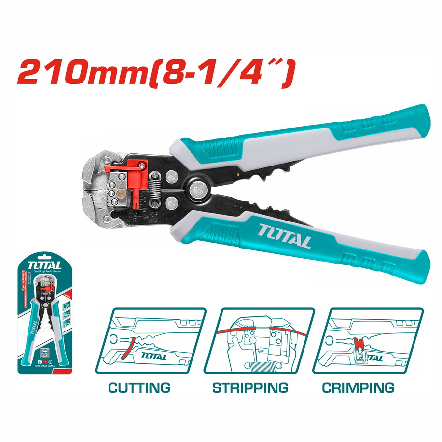 TOTAL คีมปอกสายไฟอัตโนมัติ 8-1/4" รุ่น THT15246 (Automatic Wire Stripper) การปอก การตัด และการย้ำ