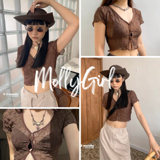 mollygirl เสื้อครอปสุดเซกซี่ y2k เสื้อแฟชั่นผญ D83#