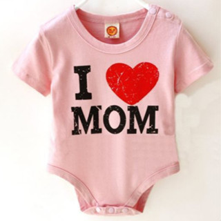 บอดี้สูทลาย I Love Mom สีชมพูอ่อน