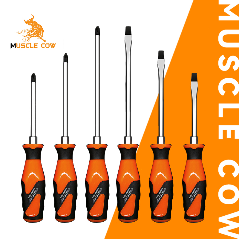 MUSCLE COW ไขควงด้ามยาง ปลายแม่เหล็ก ไขควงปากแฉก ไขควงปากแบน 3 ขนาด 4in 6in 8in