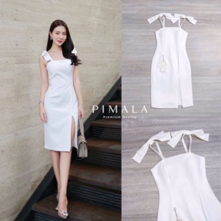 เดรสไหล่โบว์ ทรงสวยเข้ารูปผ่าหน้า ผ้าเนื้อดีใส่สบายตรงปก