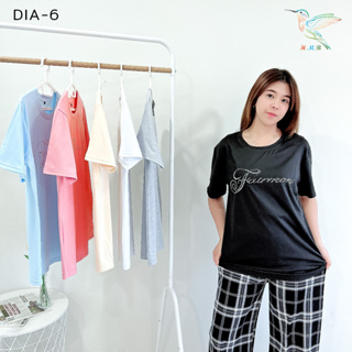 4000 DIA-6# 6 สี เสื้อยืด คอกลม รีดเพชร แฟชั่น  สไตล์เกาหลี ผ้าคอตตอน