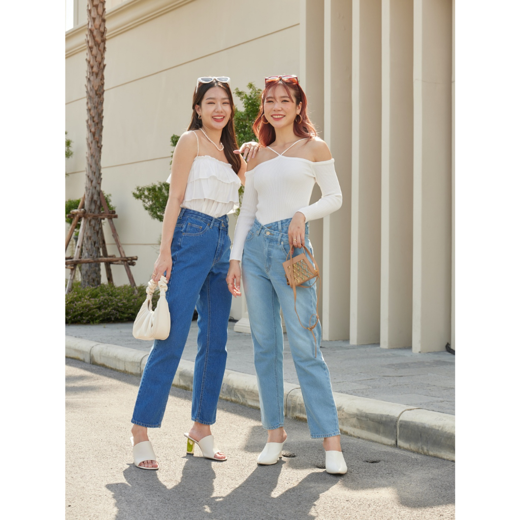 Sis story ขายาวเอวสูง เอวไขว้แบบสองชั้น Sis535 Street Jeans – high-waisted crisscross straight jeans