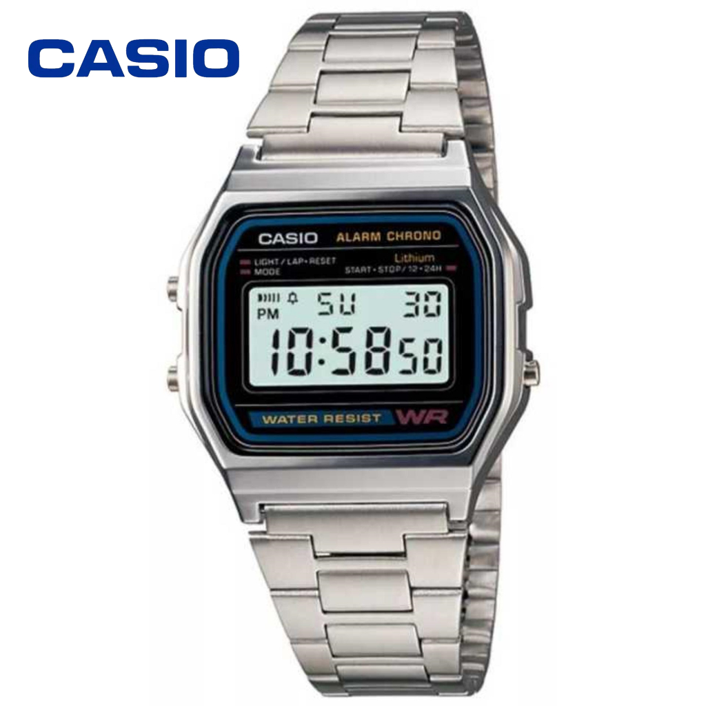 Casio นาฬิกาข้อมือผู้ชาย สายสแตนเลส รุ่น A158WA-1DF - สีเงิน