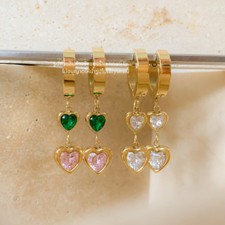 FAV TINARI 100 stainless pink green heart hoops earrings ต่างหู หัวใจ ชมพู เขียว ของขวัญ วาเลนไทน์