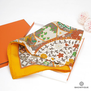 HERMES SCARF YELLOW FLOWER NYLON