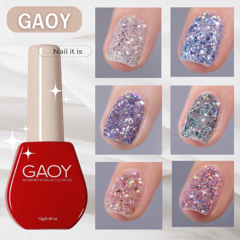 พร้อมส่งในไทย สีเจลกอย Gaoy กากเพชรแน่น สวยทุกเฉด วิ้งๆบลิ้งๆระยิบระยับ ขนาดใหม่ 12 ml มี 6 เฉดสีให้เลือก