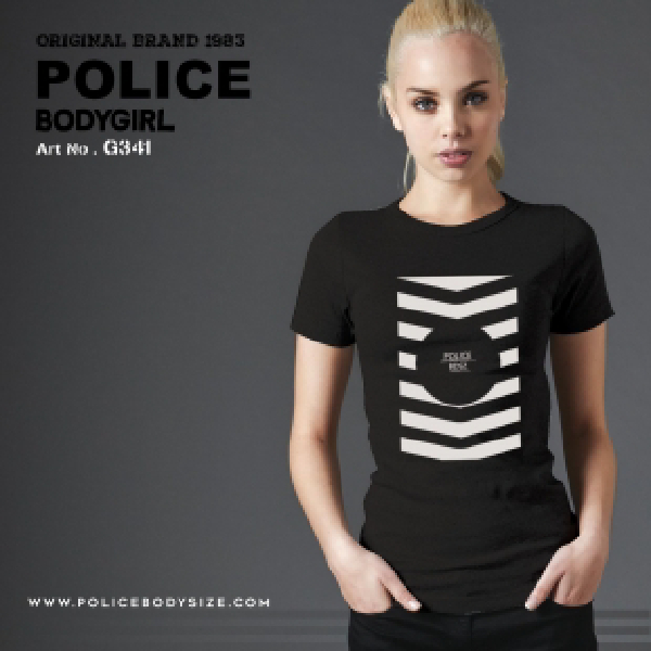 เสื้อคอกลม Police Bodygirl เสื้อทรงพอดีตัว Freesize เทา/ดำ/ขาว G341