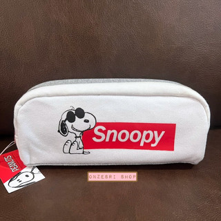 กระเป๋าใบยาว Snoopy Pen Case สีเทา แบบ 2 ซิป ทำจากผ้า ขนาด 7.5 x 18.5 x 6 ซม. * ของใหม่มีตำหนิ